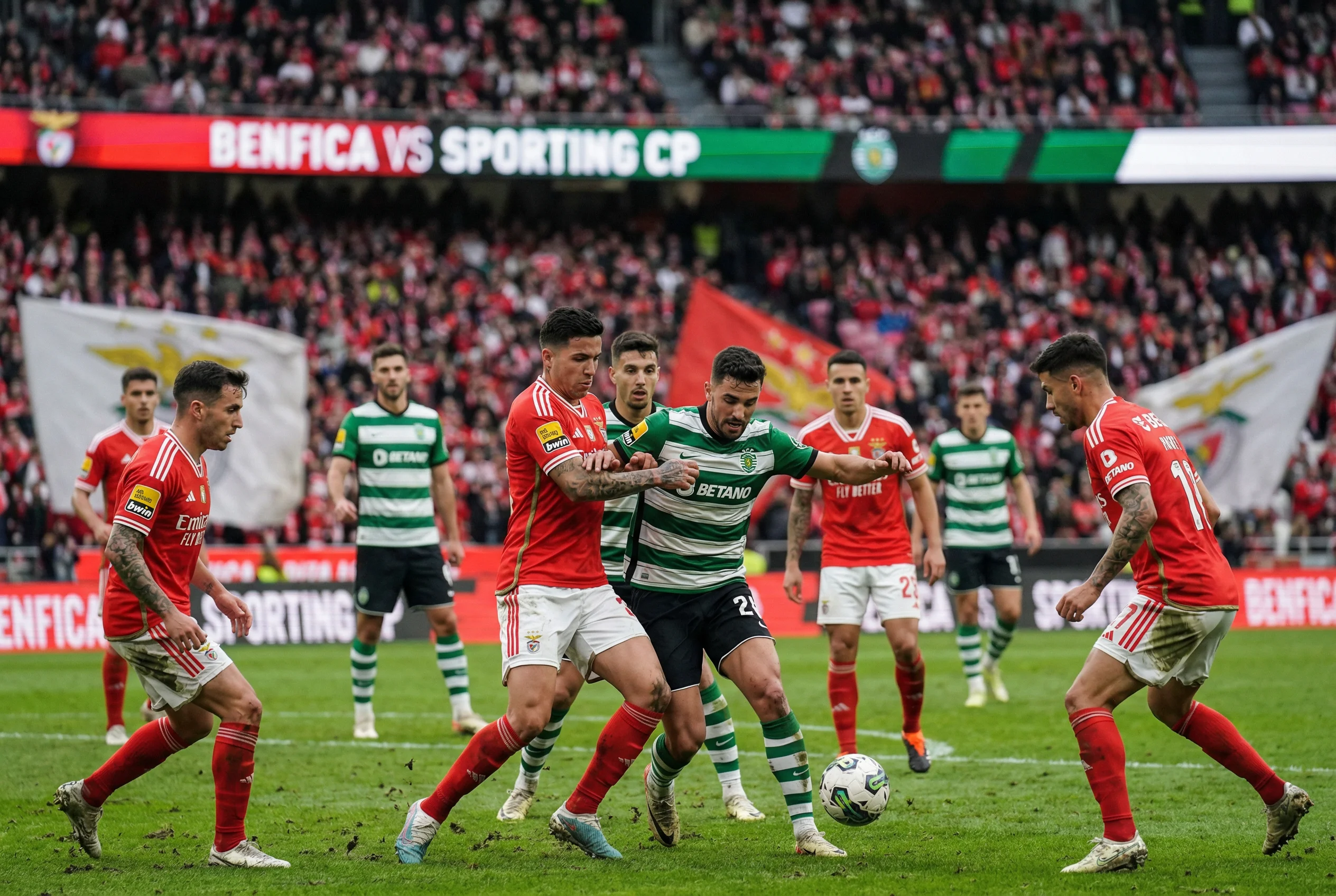 Clássico de futebol português com duas equipas em campo