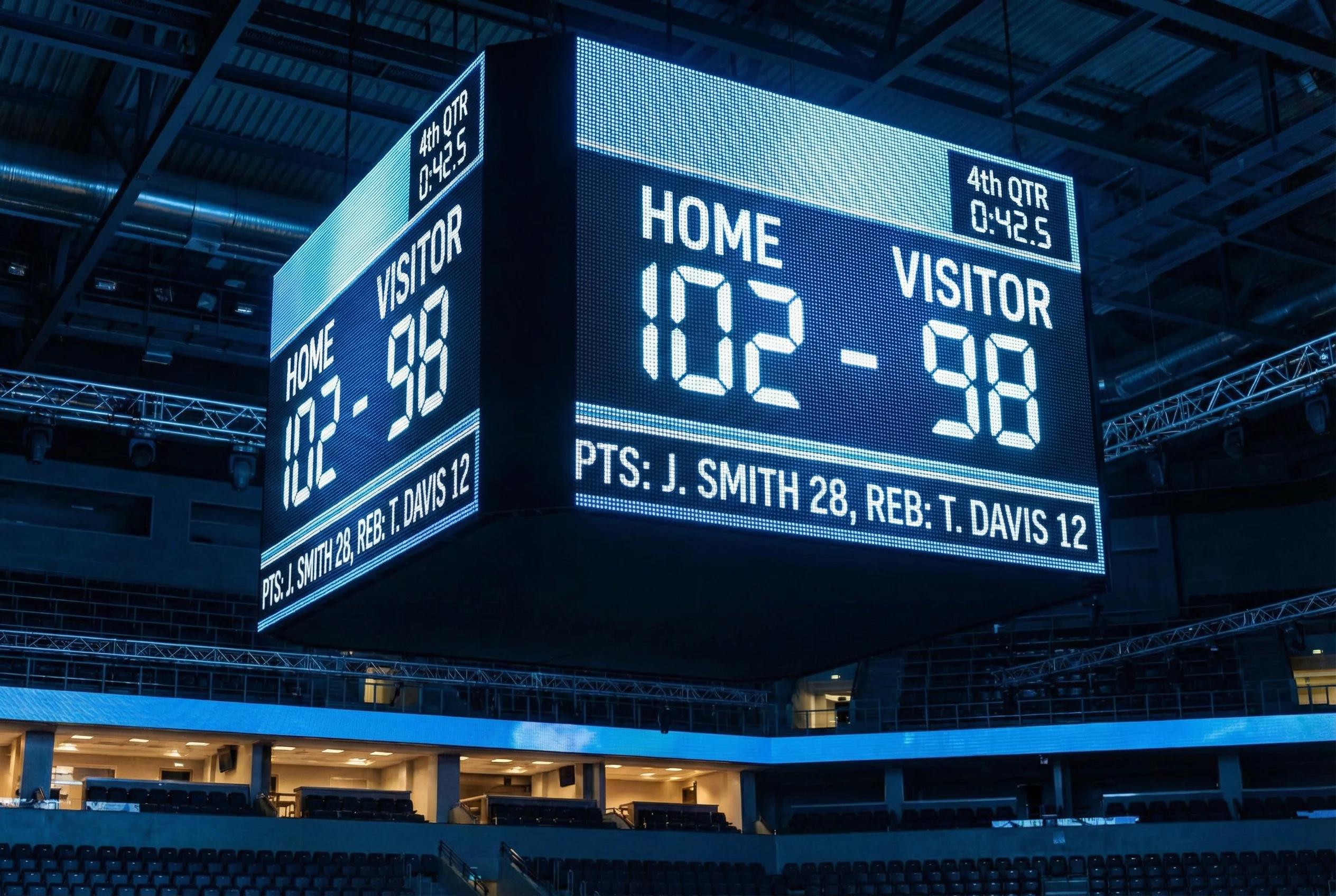 Tabela de resultados de basquetebol num ecrã