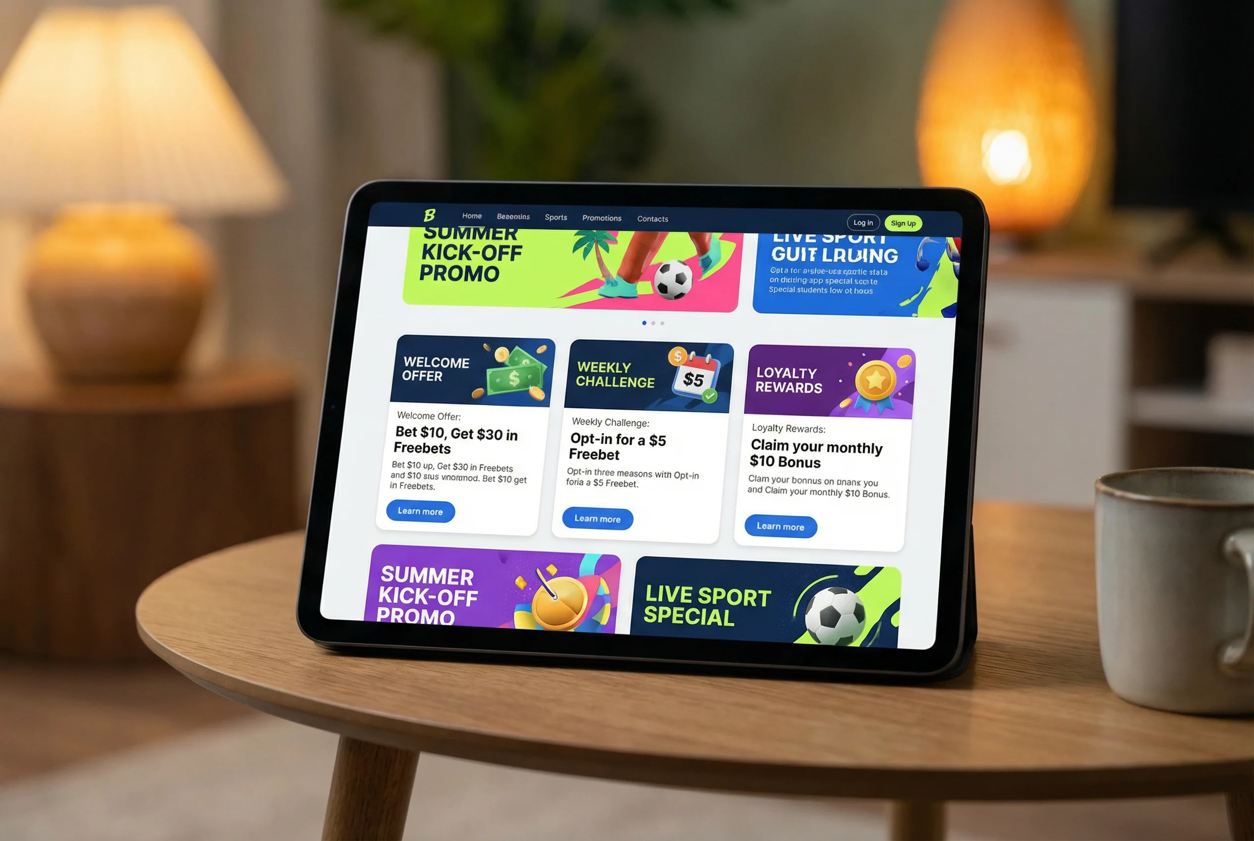 Interface de promoções mostrando diferentes tipos de freebets