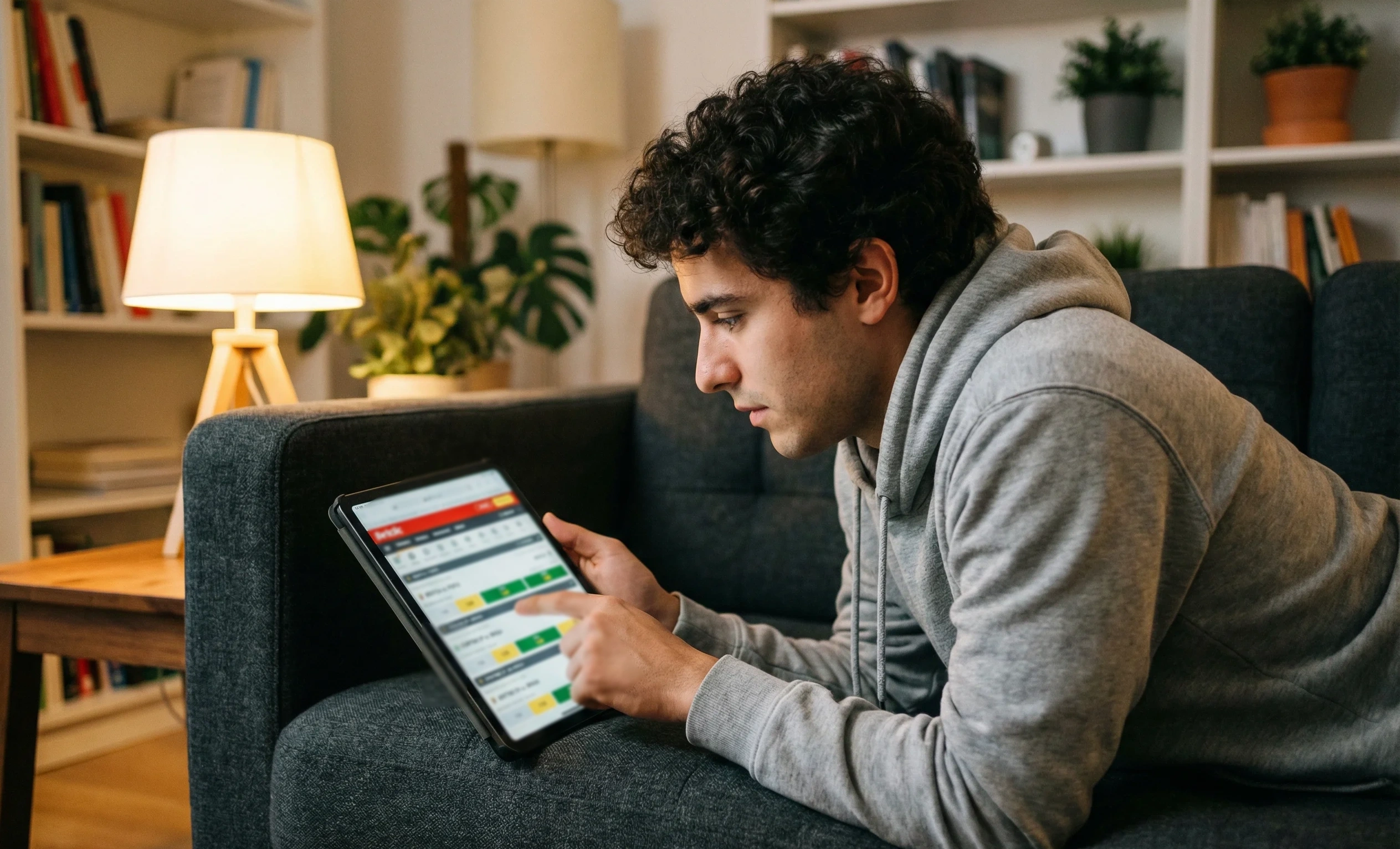Pessoa a selecionar múltiplos jogos de futebol num tablet
