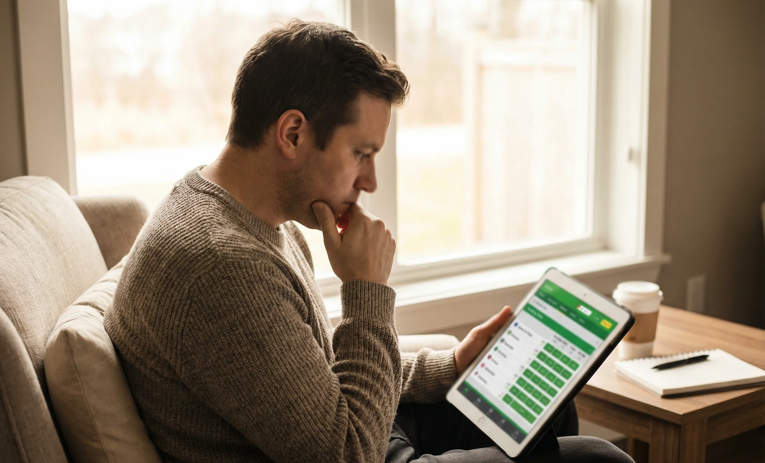 Pessoa a analisar opções de apostas num tablet