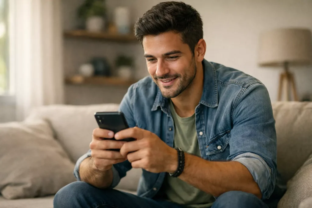 Pessoa a usar smartphone para fazer apostas desportivas online