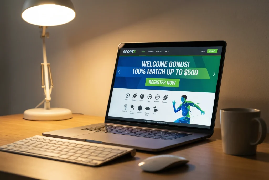 Ecrã de boas-vindas numa plataforma de apostas online