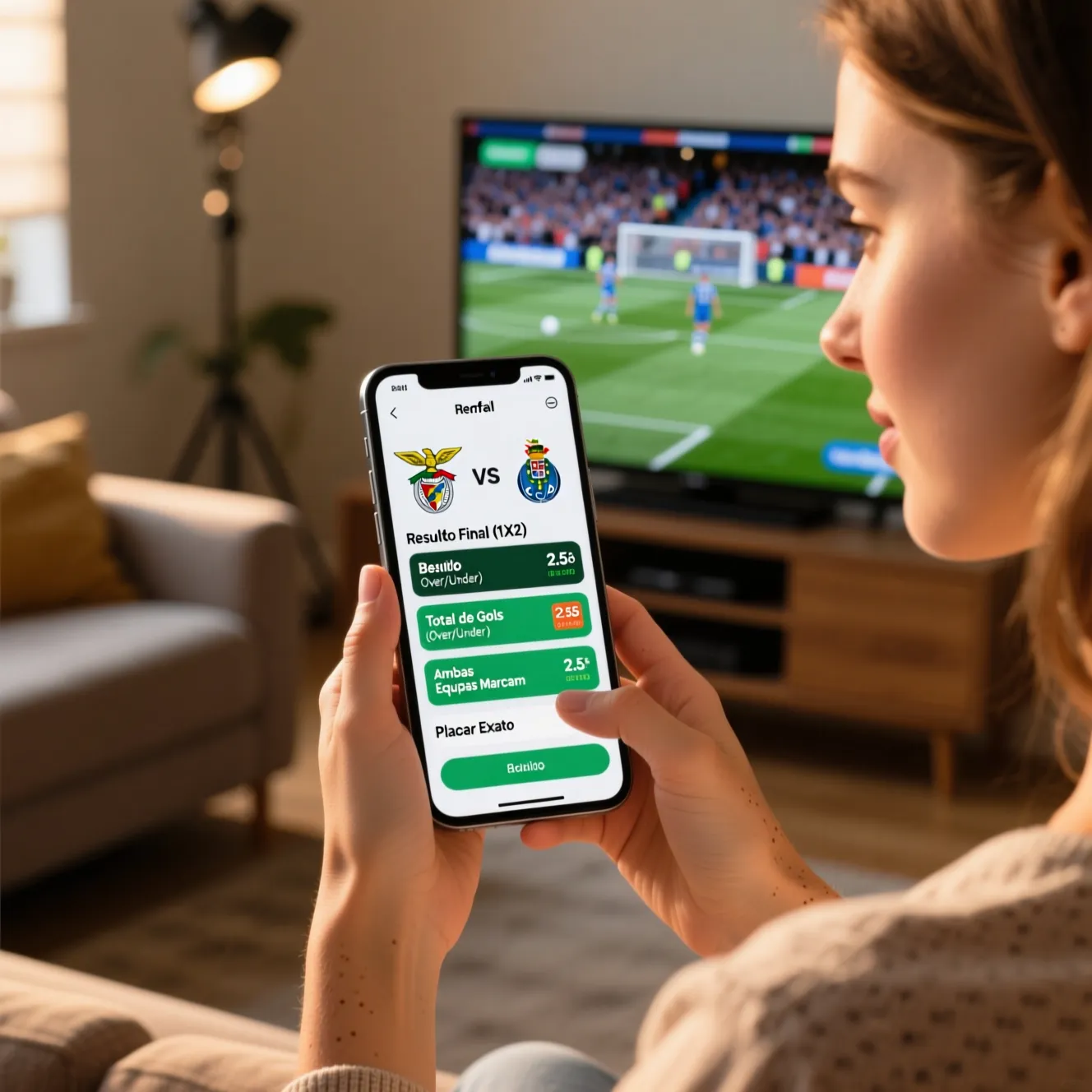 Telemovel a mostrar diferentes mercados de apostas para jogo de futebol